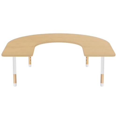 Image of Factory Direct Partners 60 inch x 66 inch Horseshoe Kids Classroom Table with Adjustable Chunky Wood Legs