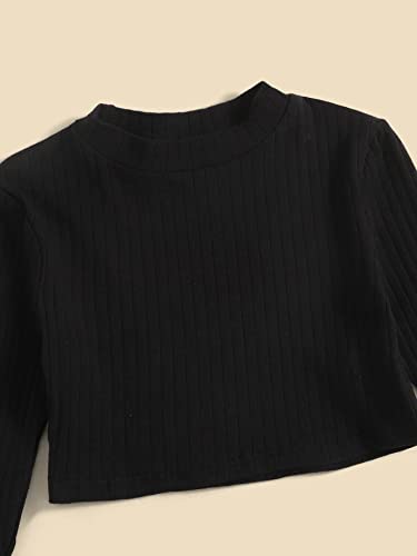 Milumia Girl's 2 Piece Casual Rib Knit Mock Neck Tee Long Sleeve T Shirts Crop Tops3