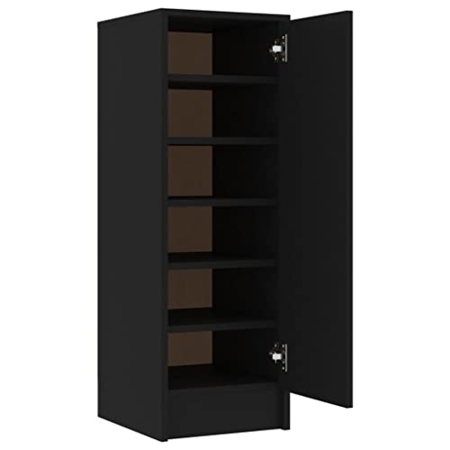 vidaXL Armoire à Chaussures Organisateur Range-Chaussures Etagère Meuble Armoire de Rangement Entrée Intérieur Noir 32x35x92 cm Aggloméré