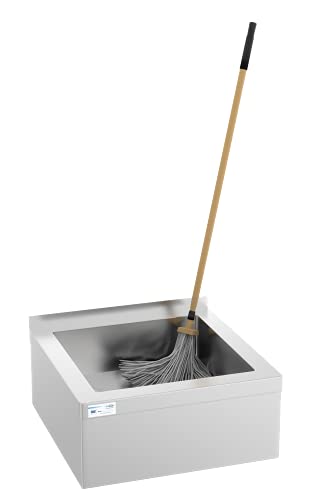 KoolMore Commercial Floor Mop Sink with Deep Basin, 24â€ x 24â€ x 13â€, 18-Gauge 304 Stainless Steel Frame with Wall-Mount Clip, Clog-Free Draining, Easy Water Disposal, Silver