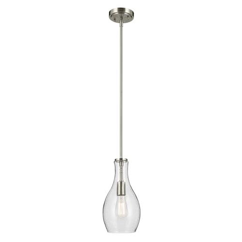 Everly 13.75" 1-Light Bell Pendant with Clear Glass in Brushed Nickel, for a Kitchen Island, Dining Nook, or Home Bar, (13.75" x 7") 42456NI
