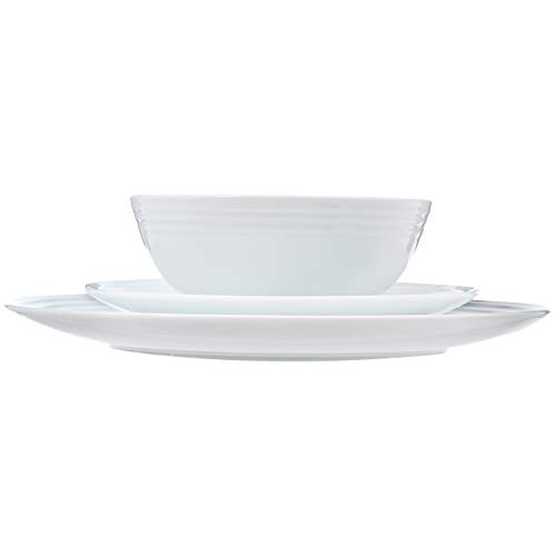 AmazonBasics 18-Piece Kitchen Dinnerware Set, Plates, Dishes, Bowls, Service for 6, White Embossed Porcelain - Thumbnail 5