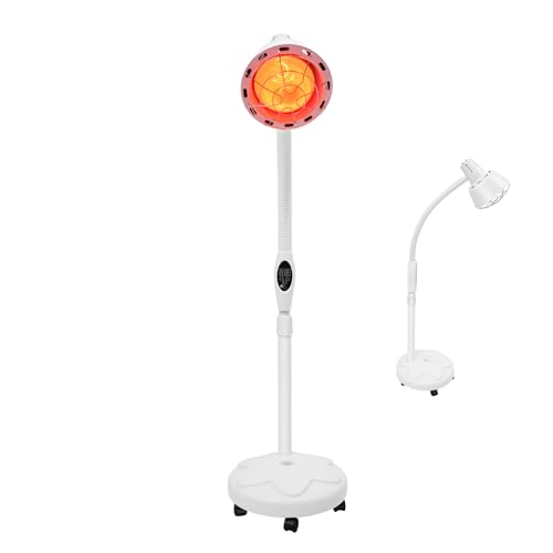 Pinuox Lámpara de infrarrojos de 275 W, lámpara de calor, lámpara de terapia infrarroja, soporte de 360°, lámpara de calor ajustable con ruedas para salón de masaje