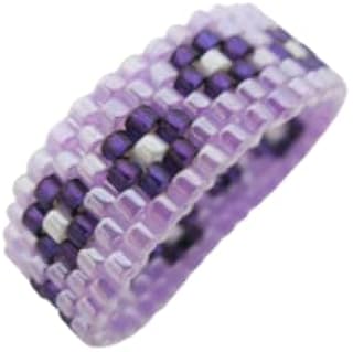 Beaded Skinny Purple Flower Peyote Ring, Seed Bead Jewelry