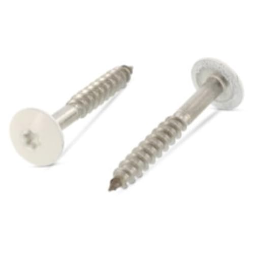 Trespo Wood Screws 4.8 x 25 mm Stainless Steel A2 / V2A Pack of 15 Round-Headed Wood Screws with Hexalobular Socket Rust-Proof Powder Coated RAL 9001 Cream White