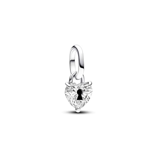 PANDORA ME Colgante mini con diseño de cerradura en forma de corazón en plata de ley con circonita cúbica transparente y esmalte negro