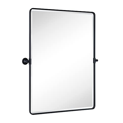 Image of TEHOME Pivot Mirror Matt Black Tilt Vanity Mirror Large Black Metal Framed Rectangle Tilting Beveled Vanity Mirrors for Wall, Vertical Hanging, Overall 34.14 x 40 inches (Mirrror 30 x 40 inches)