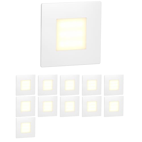 ledscom.de 12 lámparas LED para escaleras/empotrables en pared FEX para interior y exterior, cuadradas, 85 x 85 mm, blanco cálido
