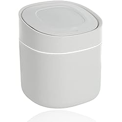 Despachador De Agua Pequeño sinzau Cubo de basura de mesa, pequeño cubo de basura para oficina, 15 x 13,5 cm, con tapa, para baño, cocina, oficina, asa portátil, cubo de basura, gris
