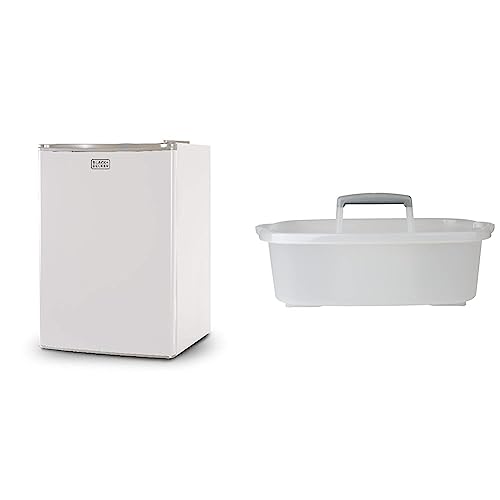 Image of BLACK+DECKER BCRK25W Compact Refrigerator Energy Star Single Door Mini Fridge with Freezer, 2.5 Cubic Ft., White & Casabella Plastic Multipurpose Cleaning Storage Caddy with Handle