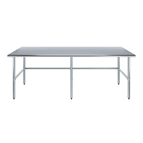 Image of AmGood Stainless Steel Work Table Open Base | Metal Work Bench (Stainless Steel Table Open Base, 96 inch Long x 30 inch Deep)