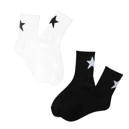2Packs Black White Men Funny Cotton Ankle Socks Novelty Cotton Socks Cool Spider Web/Star/Bone Printed