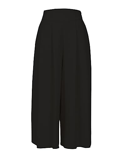 ThCreasa Womens Solid Back Elastic Waist Culottes Pants Cotton Linen Wide Leg Palazzo Cropped Trousers with Pockets2