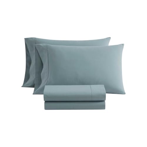 Image of Martha Stewart - Cotton Percale King Sheet Set with Pillowcases | 100% Cotton Percale, Crisp & Breathable, Fits Up to 17-Inch Mattresses, Includes Flat Sheet, Fitted Sheet & 2 Pillowcases