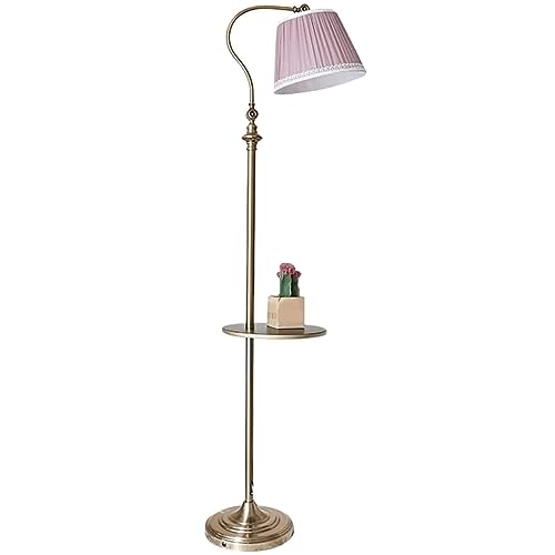 Lámpara de pie estilo nórdico retro con pantalla rosa y botón de pie