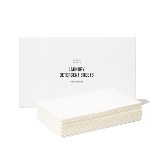 Public Goods Unscented Laundry Detergent Sheets | Plastic-Free, Natural Laundry Soap Sheets Made with Soapberry and Aloe | Fragrance Free, HE Safe, Compostable Packaging | 50 Sheets Up to 100 Loads