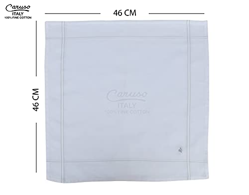 Caruso Italy Men's Initial Monogram Embroidery 100% Pure Cotton Handkerchief White Base With Colored Border - Pack Of 6