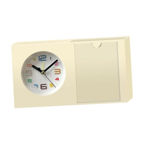 Reloj de mesa con despertador beige portalápices organizador y marco de fotos 7