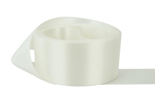 Image of Ribbon Bazaar Double Faced Satin - Premium Gloss Finish - 100% Polyester Ribbon for Gift Wrapping, Crafts, Scrapbooking, Hair Bow, Decorating & More - 4 inch Off White 25yd