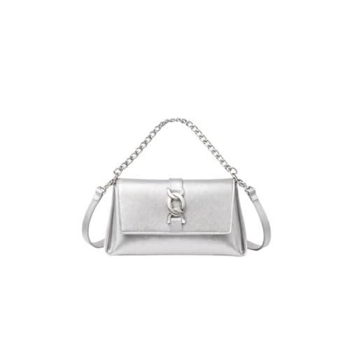 Bolsa Feminina Baguete de Ombro e Mão Compacta Casual para Festa Passeio e Uso Diário(Prata)