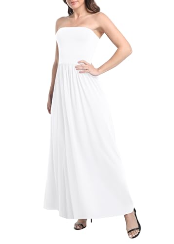 Image of Urban CoCo Summer Strapless Ruched Maxi Dress for Women Sleeveless A Line Flowy Party Wedding Guest Long Dresses