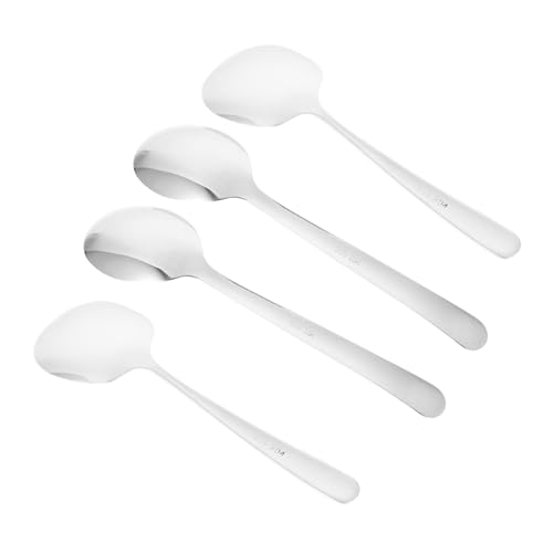 Cabilock 4個 ステンレス製サービングスプーン 大型滑らか非粘着性しゃもじ ホテル 家用多用途スープ ご飯用シルバースプーン