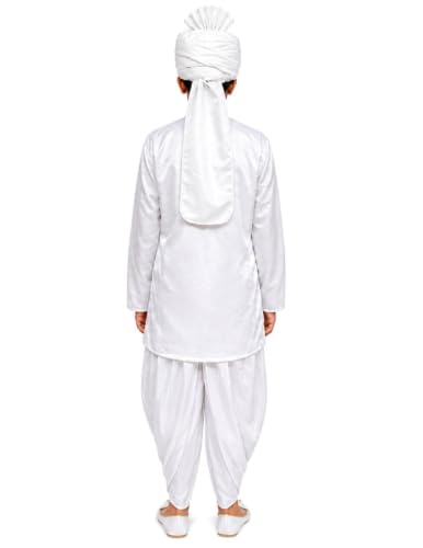 Image of BookMyCostume Haryanvi Boy Indian State Traditional Fancy Dress Costume for Kids 10-12 years | White Color | Polyester | Ideal for Competitions & Cultural Events