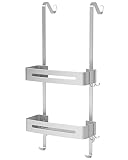 TZAMLI Duschablage ohne Bohren, Duschregal zum Hängen der Duschwand Badregal Badezimmer Regal Duschkorb mit Handtuchhalter und Saugnapf (Silber, 2 Ebenen)
