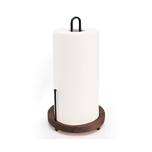 Lorbro Paper Towel Holder Countertop, Farmhouse Paper Towel Holder with Heavy Duty Wood Base, Wood Paper Towel Holder Rustic Style, Paper Towel Holder Stand for Kitchen Decor, Home, Brown