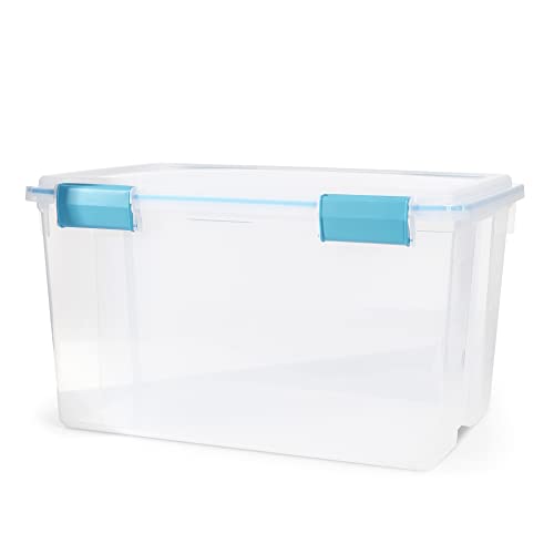 Image of Sterilite 54 Qt Gasket Box, Stackable Storage Bin with Latching Lid and Tight Seal, Plastic Container to Organize Basement, Clear Base and Lid, 1-Pack
