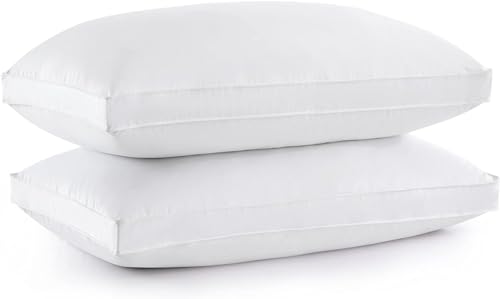 puredown® Goose Feather Down Pillows, Gusseted Bed Pillows for Sleeping 100% Cotton Cover, Set of 2 Standard Size