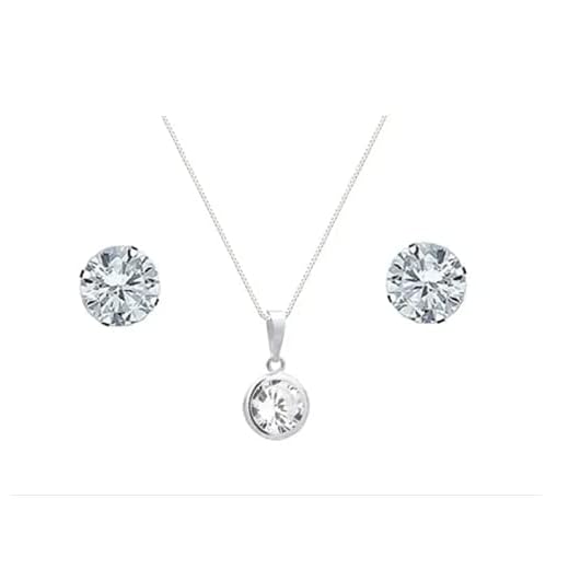 Conjunto Corrente Colar Gargantilha 40cm Brinco Ponto Luz Feminino Prata 925