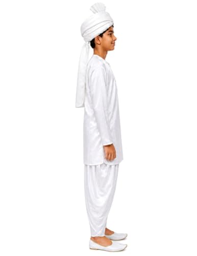 Image of BookMyCostume Haryanvi Boy Indian State Traditional Fancy Dress Costume for Kids 10-12 years | White Color | Polyester | Ideal for Competitions & Cultural Events