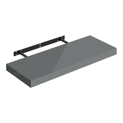 WOLTU Étagère Murale, Étagère Flottante et Décorative, en MDF et Métal, Blanc Brillant, 60x22,9x3,8 cm