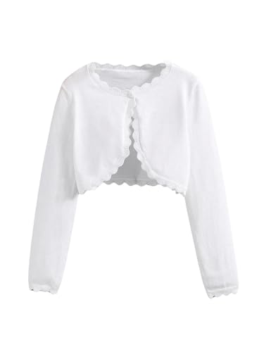 SOLY HUX Girl's Long Sleeve Cardigan Sweater Scallop Trim Open Front Button Knit Crop Tops