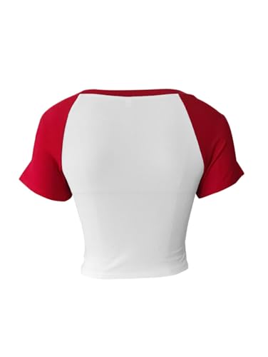 Avanova Women's Letter Print Tee Short Sleeve Round Neck Slim Fit Crop Top T Shirt3