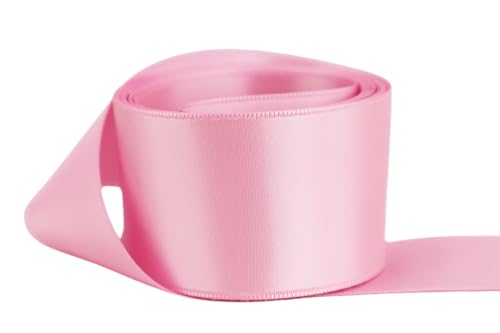 Image of Ribbon Bazaar Double Faced Satin - Premium Gloss Finish - 100% Polyester Ribbon for Gift Wrapping, Crafts, Scrapbooking, Hair Bow, Decorating & More - 3 /8 inch Gorgeous Pink 50yd