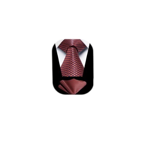 Image of HISDERN Mens Ties Plaid Tie and Pocket Square Set Classic Woven Formal Checkered Neckties & Handkerchief Wedding Party