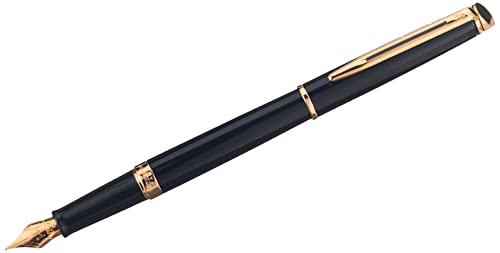 Waterman Hemisphere Fountain Pen Black with Gold Trim Medium Nib Blue Ink Gift Box