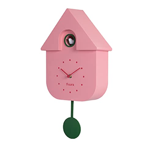 Fisura - Reloj de Cuco Rosa con dial Verde. Reloj Pared. Reloj Pared Original para Regalo. 3 Pilas AA no Incluidas. Medidas: 21,5 x 8 x 41,5. Plástico ABS.