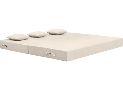 Image of AMATA Instant 3 Seater Foldable Sofa Cum Bed Cream Suede Velvet Fabric with 2 Pillow Perfect for Home Living Office Room and Guests (3 Year Warranty) (Cream, Instant 3 Seater Sofa Cum Bed)