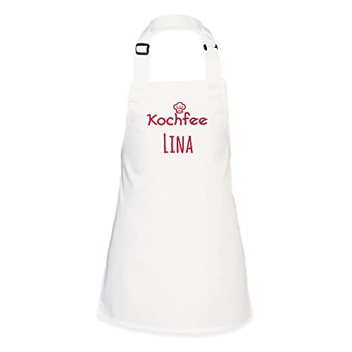 Wolimbo Kinderen kookschort - gepersonaliseerd kookschort met naam - verstelbare nekband - individuele back-schort met gewenste motief/naam - wit