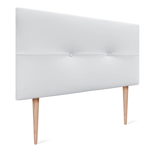 DHOME Cabecero Cabezal tapizado en Polipiel o Tela AQUALINE con Patas cabeceros Cama (Polipiel Blanco, 95x105cm (Camas 70/80/90))