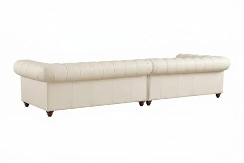 Image of Classic Leatherette Chester Sofa Set Button Tufted, Classic Style Sofa Set 3-Person Sofa for Living Room, Office, and Hallway Colour (Off-White Leatherette, 4 Seater Sofa)