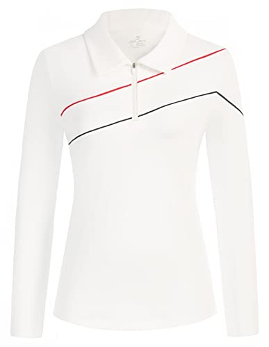White Golf Shirt Womens Upf 50+ Long Sleeve Tennis Tops Zip Up Collar Shirt For Work Business Casual Xl #TOP1