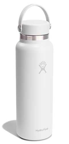 Image of Hydro Flask Water Bottle - Insulated Stainless Steel - Wide Mouth Flex Lid, Non Spill, Leakproof and Refillable in 40 Oz Tonal White
