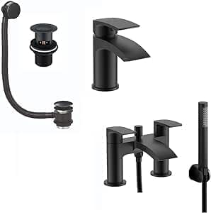 Matt Black | Bathroom Tap Matt Black Pack Complete | Basin Mixer | Bath ...