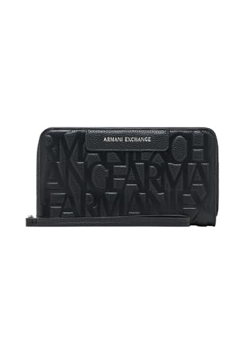 Armani Exchange Women's Essential, Liz, Pebble, kabartmalı logo, seyahat aksesuarı, seyahat cüzdanı, siyah