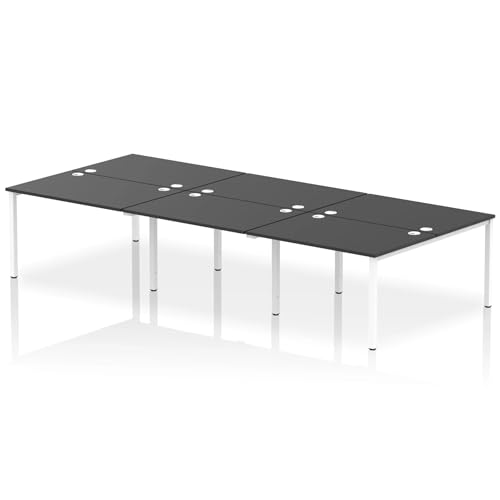 Mr Office Impulse Back to Back Bench Desk - 1600mm deep, White Frame, 6 Person, Black, 3600