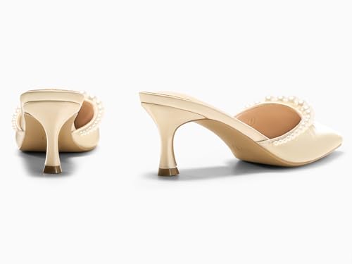 Image of Coutgo Womens Pearl Kitten Heels Closed Pointed Toe Wedding Bride Dress Shoes Ankle Strap Satin Pumps